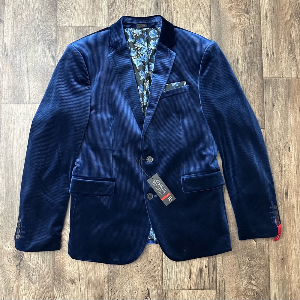 JF J. Ferrar Stretch Slim Fit Velvet Sport Coat Mens Size 40 Reg Blue